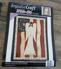 Impulse Craft Color Iron On Transfer Patriotic God Bless America Angel Flag 