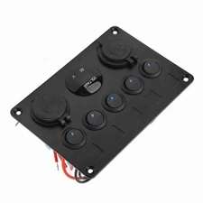 5 Gang Switch Panel With LED Voltmeter For Truck RV Marine Boat CMZG