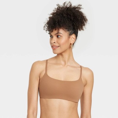Auden Bonded Microfiber Padded Scoop Bralette Bra Toffee Crunch Brown Medium NWT