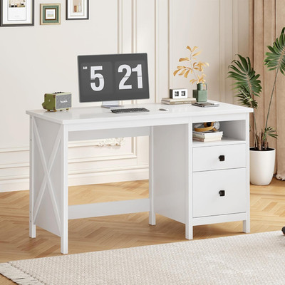Farmhouse 47'' Executive Desk,Modern White Computer Desk with Storage Drawers for