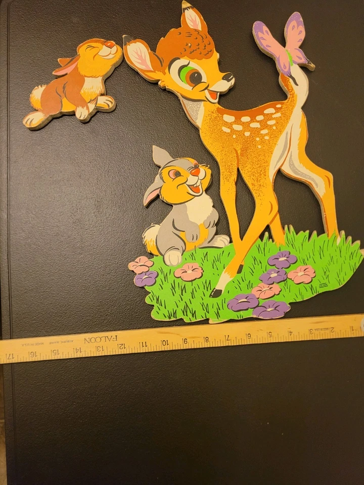 Vtg Walt Disney Bambi & Thumper Flower Butterfly Wall Decor Cutout Cardboard 16” - Image 3 of 4