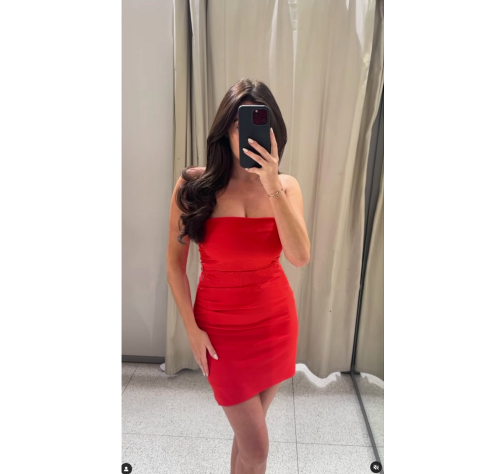 red strapless zara dress NWT Zara Size XL Red Ruched Strapless Dress 9171/777