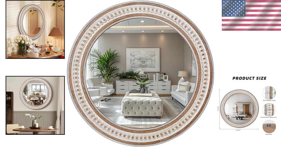 24'' Farmhouse Style Round Mirror - Perfect Addition to Living Rooms & Bathrooms - Image 2 of 4