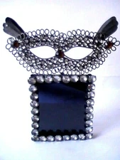 French paste Antique Jeweled Rhinestone Masquerade Miniature Picture Frame AS IS
