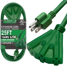 25 -50 Feet Extension Cord, 3 Outlet Power Strip for Outdoor Use UL Listed
