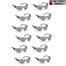 (12 PAIR) PYRAMEX INTRUDER SAFETY GLASSES SILVER MIRROR LENS SUNGLASSES S4170S