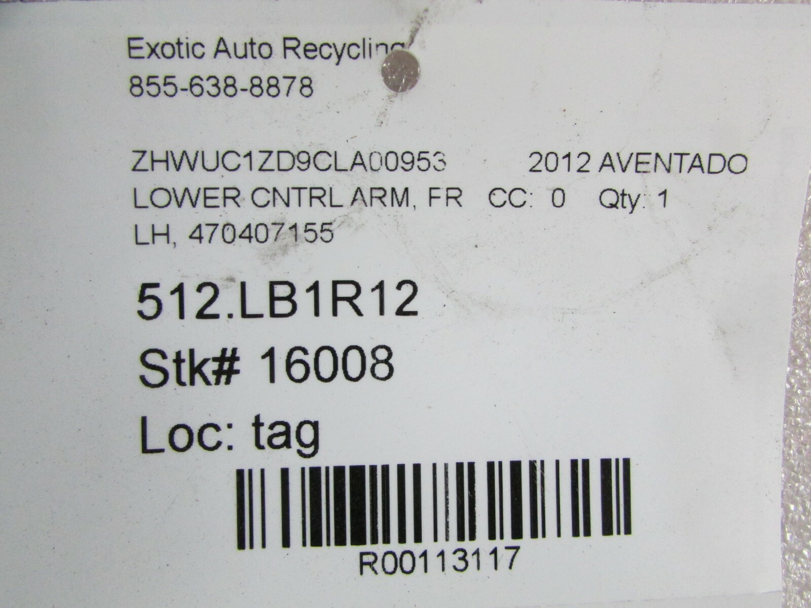 Lamborghini Aventador, LH, Left Front Lower Control Arm, Used, P/N 470407151G