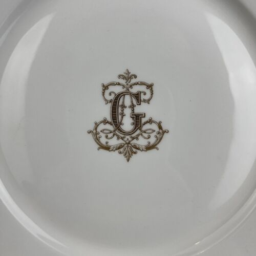 Piatto porcellana Sevres 1881 monogramma G Georges oro bianco antico doratura Francia - Foto 6 di 18