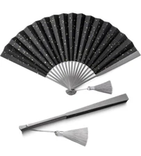 FEGVE TISUR Titanium Black Folding Fan 8 inches (Fan surface: cloth)