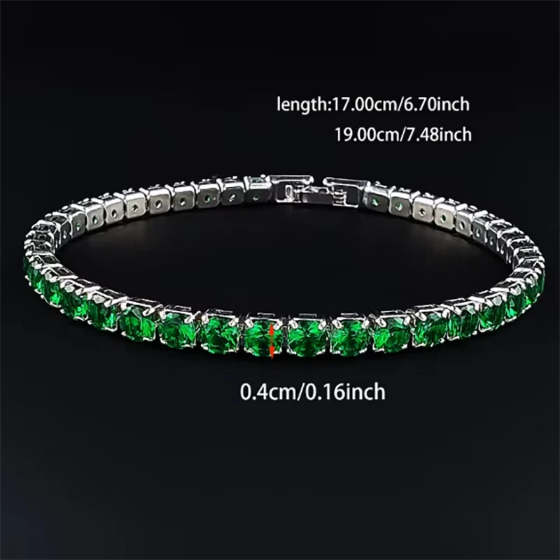 Pulsera Tenis Plata 4mm Redonda Simulada Verde Esmeraldas 7.5'' Largo Foto 3 de 3