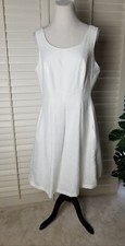 9 NINE WEST A Line Dress 12 White  Lined Cotton Sleeveless Pleats EUC