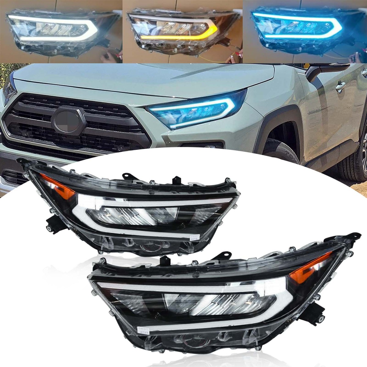 For 2019-2021 Toyota Rav4 LED Headlights Clear Lens Headlamp w