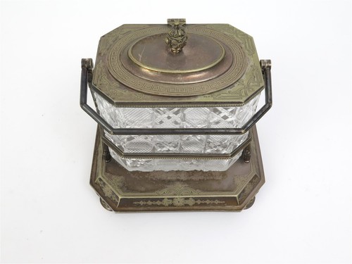 Antique Boardman, Glossop & Co. Silverplate and Cut Glass Biscuit Box on Stand - Picture 11 of 12