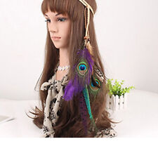 Details about  / Hippie Bohemian Feather Headband Boho Weave Feathers Headdress Hair Band MP