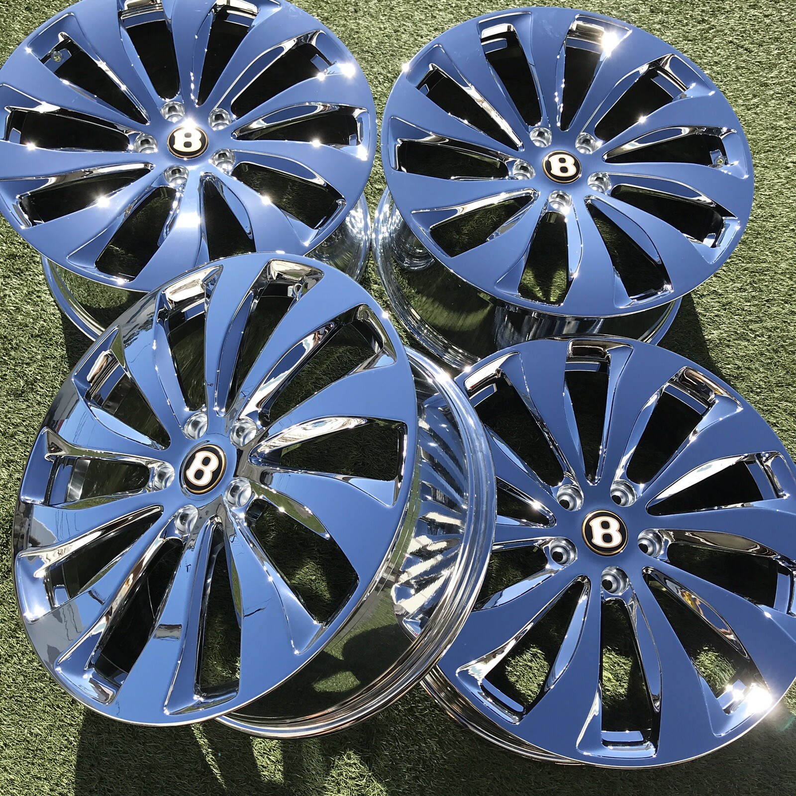 22" BENTLEY CONTINENTAL GT FLYING SPUR  RIMS WHEELS CHROME RIMS OEM GENUINE SET 