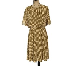 Loft Womens M Dress Fitted Waist Brown Floral Print Short Ruffle Sleeve Keyhole