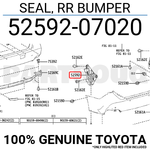 5259207020 Genuine Toyota SEAL, RR BUMPER 52592-07020 | eBay