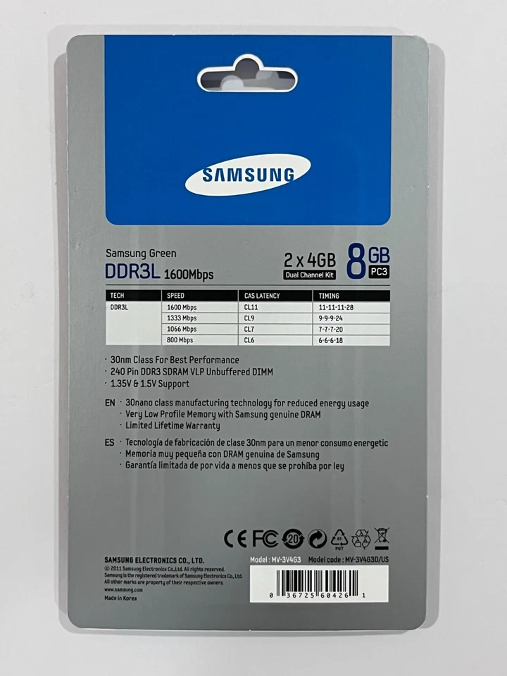 New Samsung Black DDR3 M379B5273DH0YK0 DDR3L 1600MHz MV-3V4G3D/US - Image 2 of 2