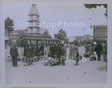 1940 French Refudees Grouped Bus Station in Paris Press Photo