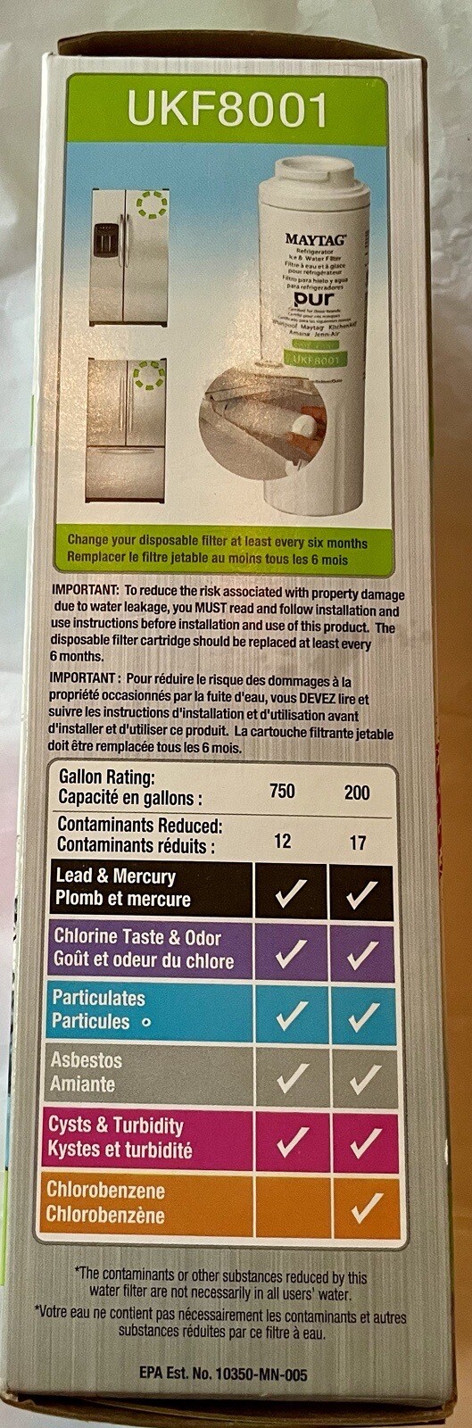 Genuine PUR UKF8001 Water Filter for Maytag KitchenAid Whirlpool Amana
