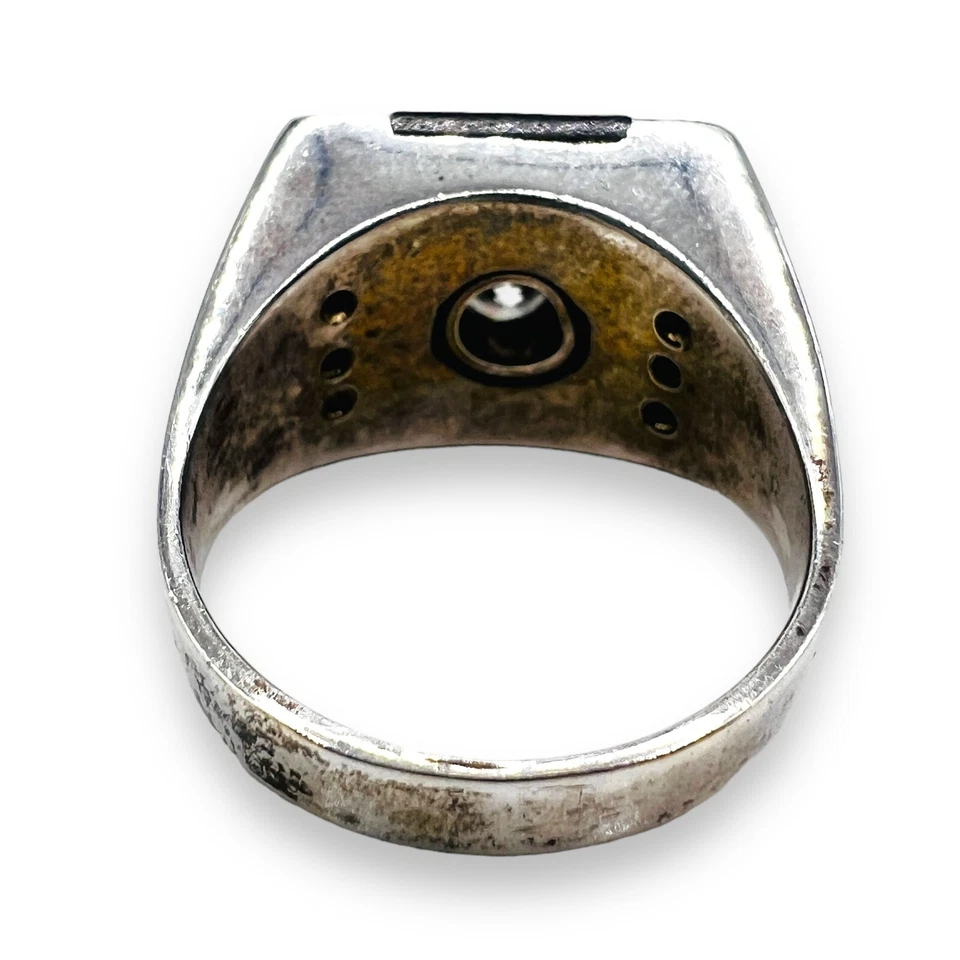 Anillo de sello de plata de ley 925 de madera y piedra blanca para hombre talla 10 Foto 2 de 4