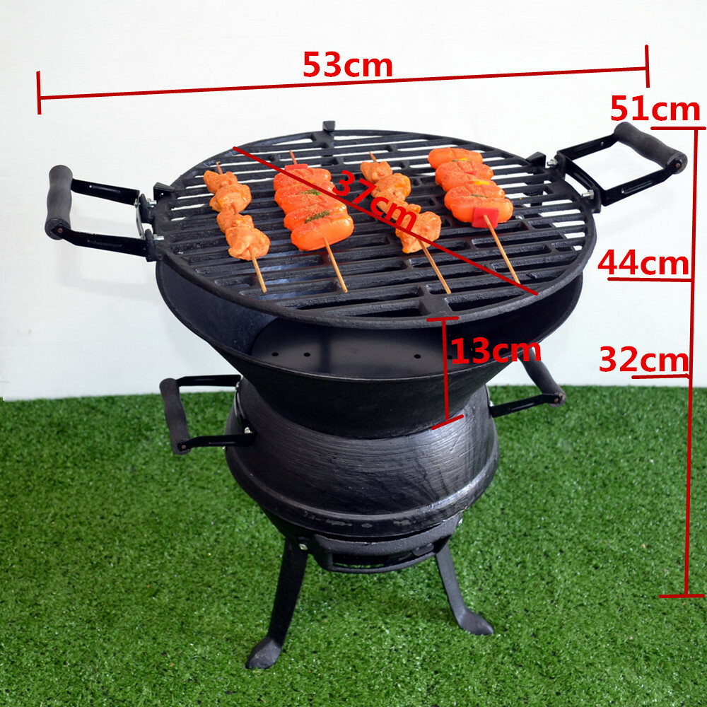 Height Adjust Cast Iron Camping Fire Pit Cooking Stove Charcoal BBQ