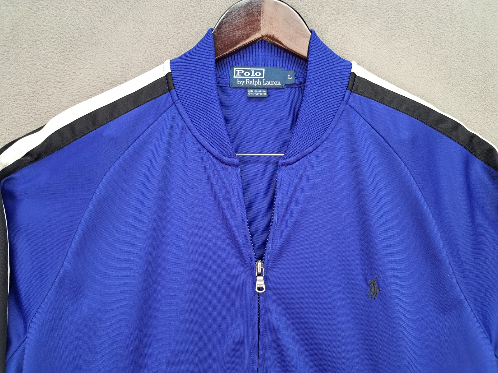 Polo Ralph Lauren Royal blu nero righe full zip pony giacca morbida pista uomo L