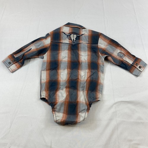 Boys Infant 6 Month Romper BodysuitPlaid Flannel Cowboy Hardware Western Country - Picture 4 of 5