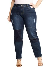 Just My Size 0352 Women's Plus-Size Patchwork Cropped Boyfriend Jeans NEW!!