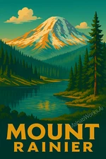 Mount Rainier Poster – Washington Mountain Wall Art, Vintage - Instant Downlaod
