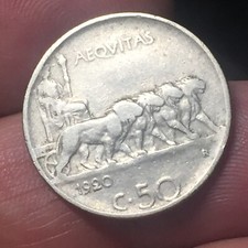MONETA REGNO D’ITALIA VITTORIO EMANUELE III 50 CENTESIMI LEONI 1920 RIGATO