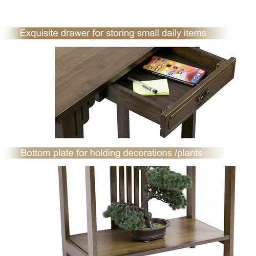 Mesa consola antigua madera mesa auxiliar aparador con cajón mesa de pasillo marrón - Imagen 13 de 14