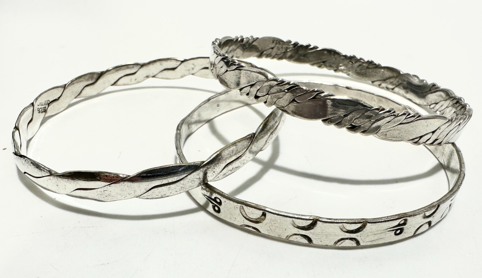 3 MIX STERLING SILVER SOLID ROUND MULTI PATTERN B… - image 1