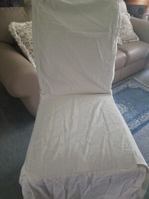 Set of Dining Room Chair Covers Ivory Damask Used Tie Back
