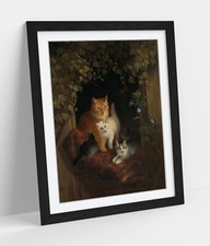HENRIETTE RONNER KNIP, CAT WITH KITTENS -FRAMED ART POSTER PIC PRINT 4 SIZES