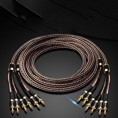 Pair Hi-End 7N OCC Pure Copper 24 Strands Wire HIFI Audio Bi-Wire Speaker Cable - Picture 2 of 10