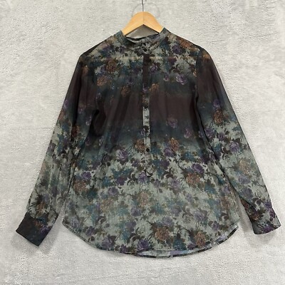 MNG Collection Half Button Front louse Top Women 4 Long Sleeve Floral Elegant