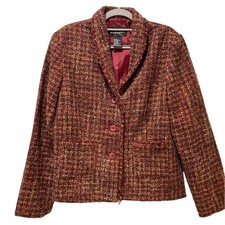 Requirements Vintage Boucle Cropped Tweed Jacket Red Orange Women’s Size 12