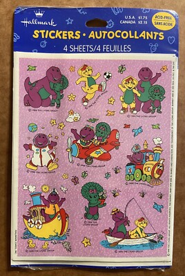 Barney BJ Baby Bop Stickers Vintage Hallmark 1996 Lyons Group Purple Dinosaur