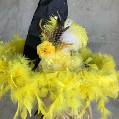 ? 5PC WITCH HAT COSTUME FEATHER SET YELLOW COSPLAY HALLOWEEN FESTIVAL MAGIC 5PC YELLOW WITCH LED HAT COSTUME FEATHER SET HALLOWEEN  main image 2