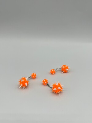 Pack of 3 14 Gauge Orange with White Belly Button Ring Spikes Silicone