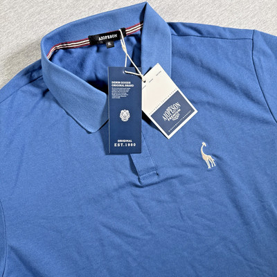 Aiopeson Men's Polo Shirt XL Blue Short Sleeve Giraffe Embroidered New