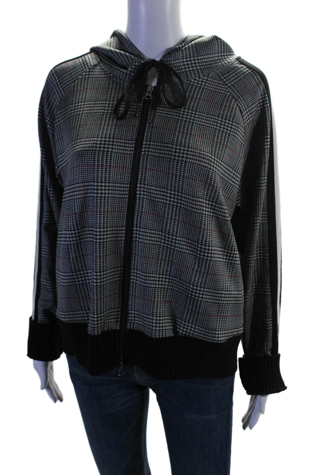 Pam & Gela Womens Gray Plaid Full Zip Long Sleeve Hooded Sweatshirt Size L - Image 2 of 4