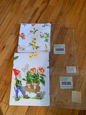 Vtg Tags New Domestications Gnome Garden Oblong Tablecloth 52x 70  4 Napkin Set