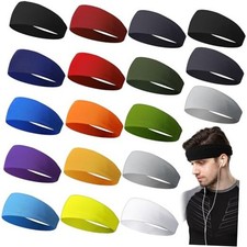 18 Pcs Sports Sweatbands for Men Women Camo Headbands Workout Non Vivid Colors