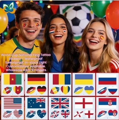 FIFA World Cup National Countries Flags Temporary Tattoo Face & Body Stickers