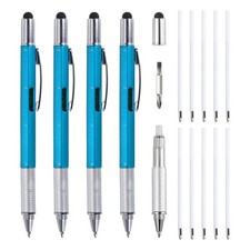 4pcs 6 in 1 Multitool Tech Tool Pen Gifts for Men with Ballpoint Pen Blue