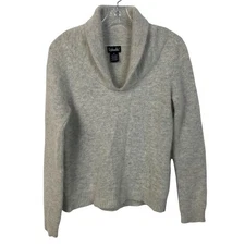Women's M Rafella Angora Lambswool Shawl Collar Sweater Gray Fuzzy Soft Preppy