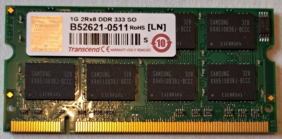Memoria RAM DDR SO-DIMM 333Mhz 1GB Transcend Cervoz - Imagen 2 de 2