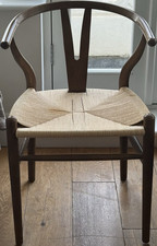 Hansel Wishbone Dining Chair Wood Oil-Rubbed Light Walnut With Arms
